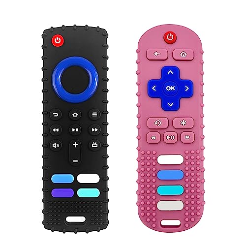 Image of ERSIHUA 2-Pack Silicone Baby Teething Toys, Fire TV Remote Teethers for 6-12-18 Months Infant, Fire Remote Shape Toddlers Silicone Teethers for Boys and Girls Sensory Toy