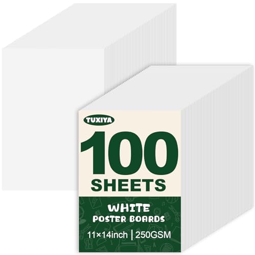 Image of TUXIYA 100 Pack White Poster Board,11 inch x 14 inch White Poster Paper Bulk | 250GSM /92LB Heavy-Weight Blank Poster Board for Arts,Craft,Projects Presentations,Drawing Scrapbooking