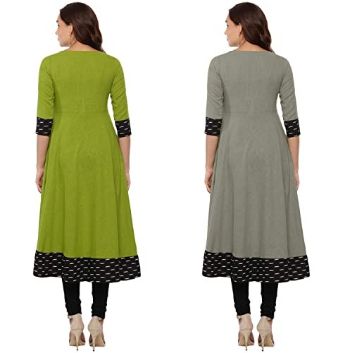 Image of NATEK Cotton Anarkali Printed Border Kurtis for Women Combo Pack of 2