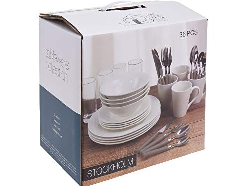 36 teiliges Geschirrset Kombiservice Tafelservice für 4 Personen Teller Besteck Tassen Gläser - modernes Komplettset für Frühstück Mittagessen Abendessen stilvoll praktisch Küche Haushalt