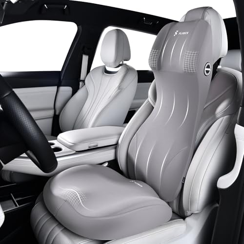 Image of FLORICH Car Seat Cushion and Lumbar Support Headrest Pillow Memory Foam Seat Cushion Ergonomic 2-in-1 Car Neck Pillow & Back Support for Car Truck Seat Long Driving Sciatica Tailbone Pain Relief, Gray