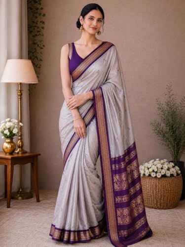 Image of Women's Kanjivaram Cotton Silk Saree South Indian Paithani Sari | gadwal cotton sarees with Zari Border and Blouse Piece - Suitable For All Indian Occasions and Festivals 191