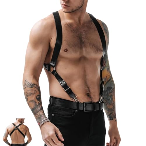 BDSMYOU Herren Punk Body Brust Harness Männer Leder Geschirr,Sexy Unterwäsche für Mann,Gothic Männer Kleidung PU-Leder Unterwäsche Herren,Sexy Sklave Bandage Kostüme für Erwachsene Gay Harness
