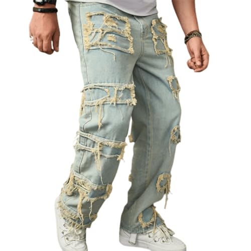 Men's Straight Leg High Waisted Slim Fit Y2K Fashion Stacked Jeans