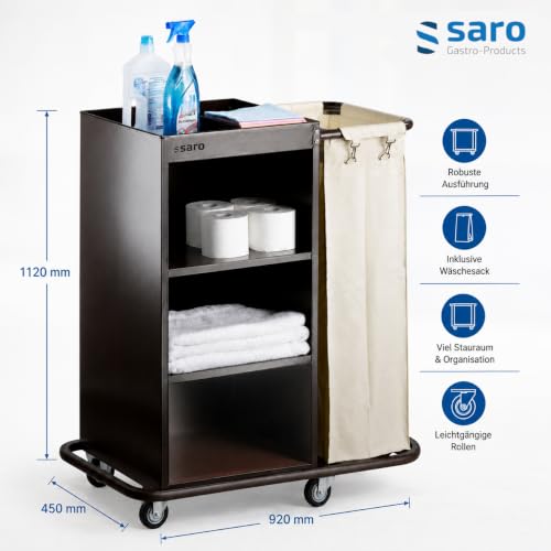 Saro Zimmerservicewagen – 920×450×1120 mm – Stahl lackiert – Gummi-Stoßschutz – Abnehmbarer Wäschesack – Modell AF 260