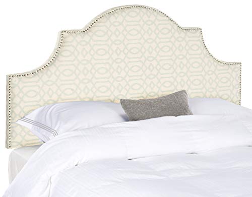 Safavieh Hallmar Silver  Cream Moroccan Pattern Upholstered Arched Headboard - Silver Nailhead (King)