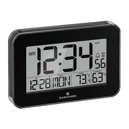 Marathon CL030060BK Crystal Framed Atomic Wall Clock, Black - Large, 7.5-Inch Display - Am/Pm Or 24-Hour Time Format, Eight Time Zones, Indoor Temperature & Humidity cover