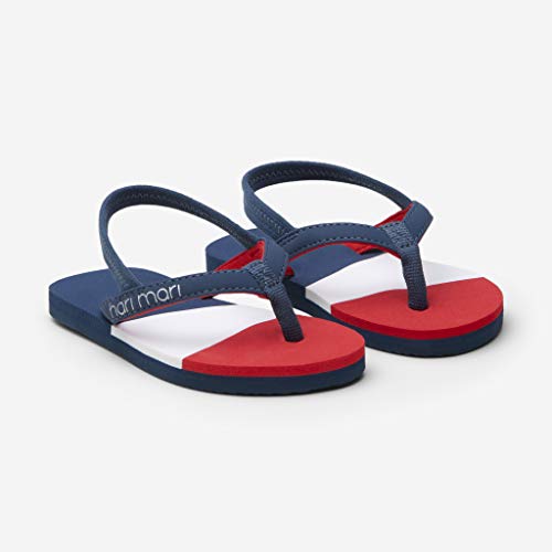 Hari Mari Meadows Asana - Navy/Red/Lily Girl's Premium Foam Rubber Flip Flops with Leather Straps and Rubber Outsoles K92