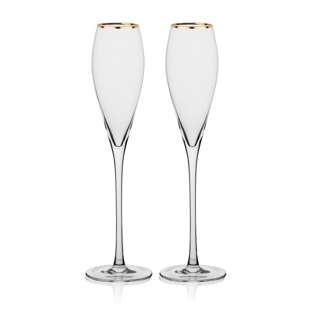 Gold Rim Tapered Champagne Flutes, Set of 2, Wedding Gifts for the Couple, Wedding Reception/Head Table
