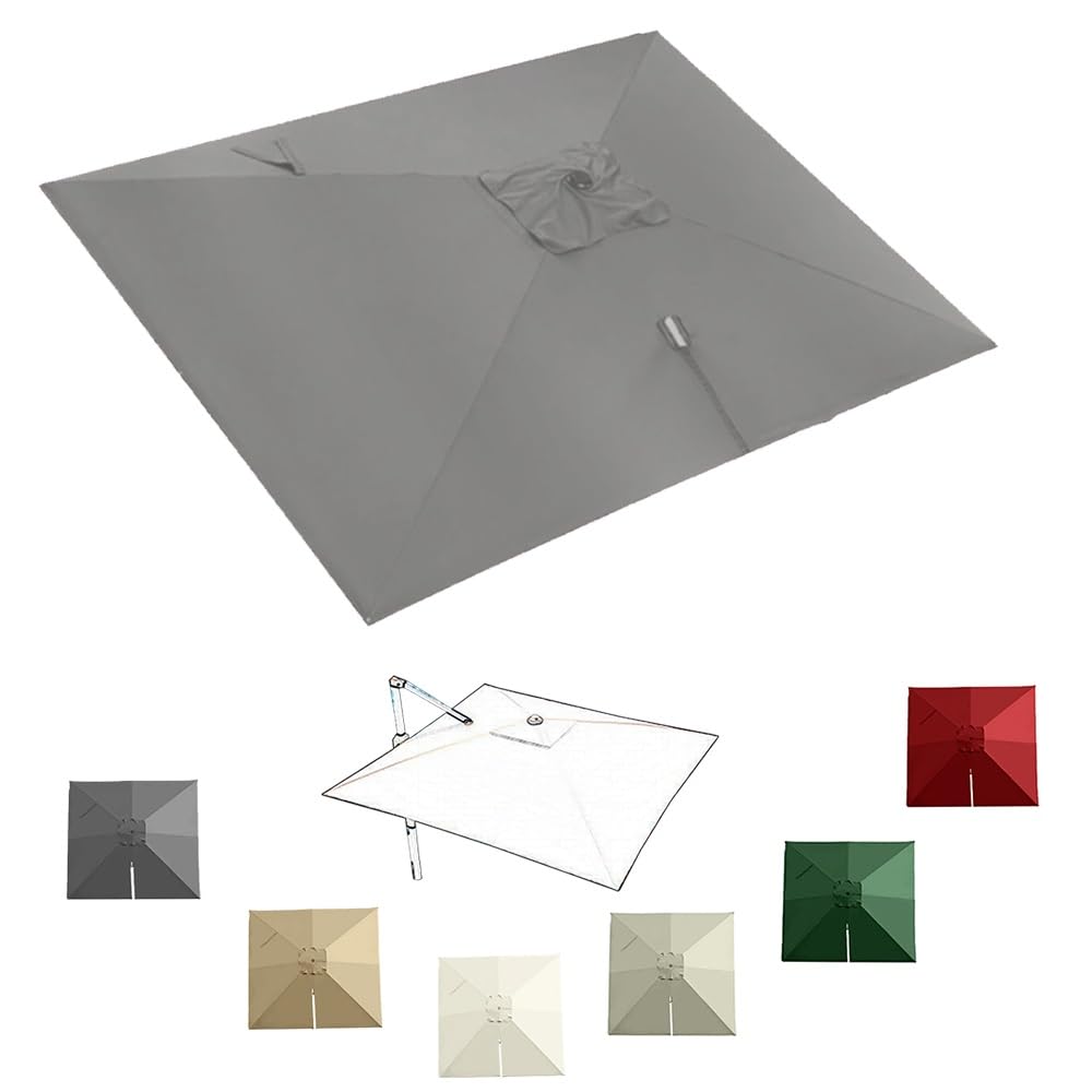 Replacement Canopy For 8-13ft Cantilever Patio Umbrella, Square Offset Umbrella Top Cover, Fade Resistant Fabric With 8 Ribs For Outdoor Shade Grey 2.5x2.5m (8x8ft)