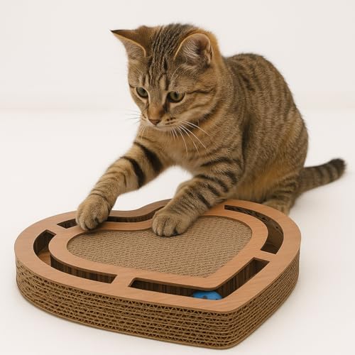 Kratzbrett – Kratzpappe für Katzen – Flamingo Poro Braun – 42,5x33,5x5,5 cm – mit Catnip – mit Klingelball – recycelbar