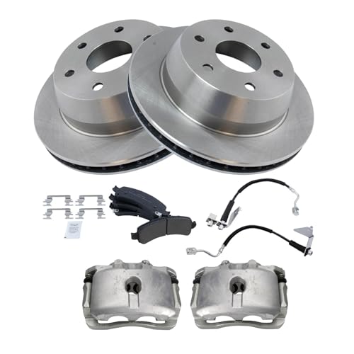 Image of TRQ Rear Brake Pad & Rotor Kit Semi-Metallic Compatible with 2008-2014 Chevrolet Express 1500 2008-2013 GMC Savana 1500