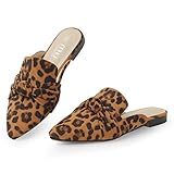 MUSSHOE Mules for Women Comfortable Pointed Toe Backless Slip-on Slides Loafer Flats with Knot,Leopa