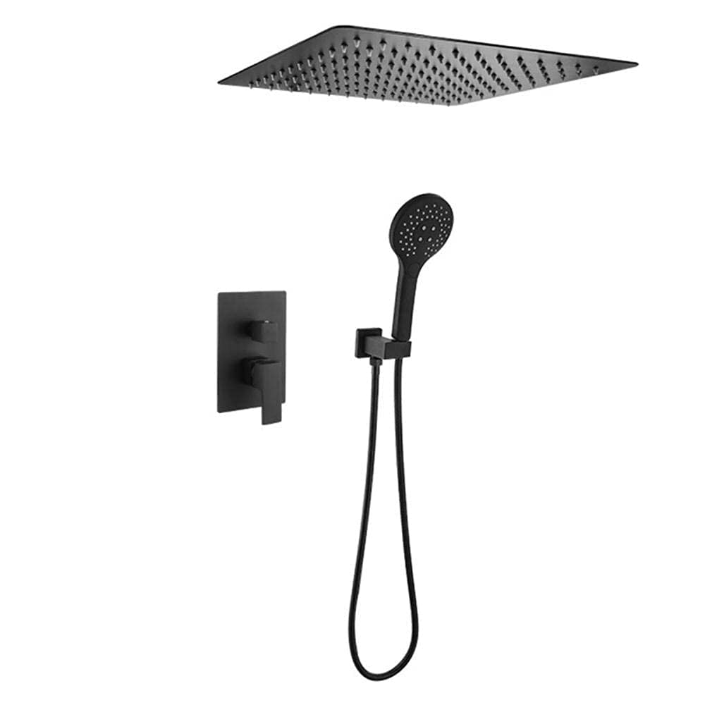 Pommeau de douche pluie anti-calcaire noir encastré avec douchette à main et mitigeur