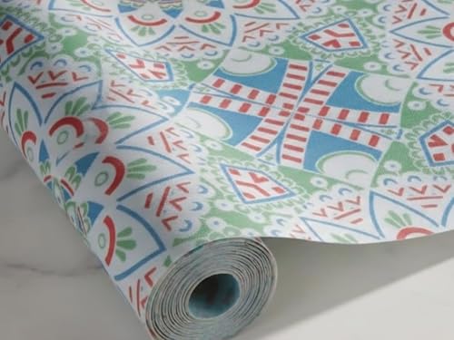 Image of Dribble EVA Shelf Liner Mat 45x500cm Roll, Non Slip Drawer & Cabinet Liner for Kitchen, Waterproof Oilproof Washable Fridge Mat | Anti Skid Cupboard Wardrobe Multipurpose Mat (Green /Red Mandala Art)