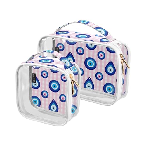 Aztec Evil Eyes Trousse da toilette impermeabile Astuccio Trasparente per Cosmetici per donne e uomini organizer per viaggi doppia cerniera confezione da 2 Come nella foto