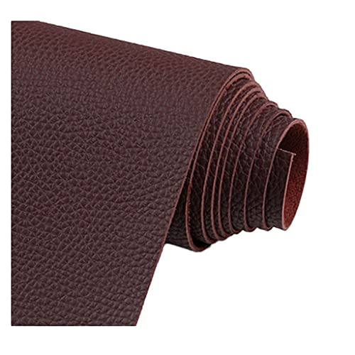 Tissu simili cuir litchi marron rouge 1.38x1m avec toile dos pour couture de sac