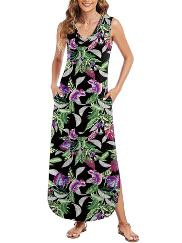 Image of Arolina Maxi Dress for Women Tropical Summer V Neck Sleeveless Split Long Beach Dresses Casual Loose Sundress with Pockets