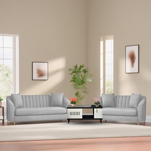 Image of Doraldo 3 + 2 Seater Sofa Set for Living Room (Grey) Premium Fabric Sofa