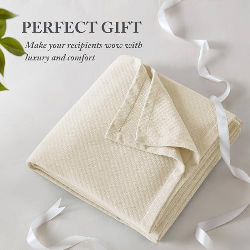 Image of Madison Park Liquid Cotton Luxury Blanket Premium Soft Cozy 100% Ring Spun Cotton For Bed , Couch or Sofa, Full /Queen, Ivory | Breathable Fabric for Bed or Couch, Diamond Pattern, Lightweight, OEKO-TEX Certified