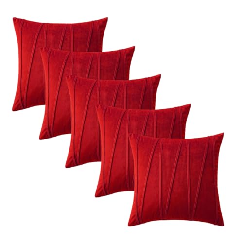 Image of Amazon Brand - Umi Decorative Striped Throw Pillow Covers 18 X 18 Inch,Soft Solid Velvet Pillow Covers Cushion Case with Zigzag Pattern for Sofa Bedroom 45 X 45 Cm (Pack of 5) Red