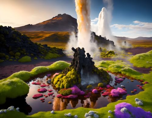 Art mural d'exception geyser volcanique toile Meechi 50 x 70