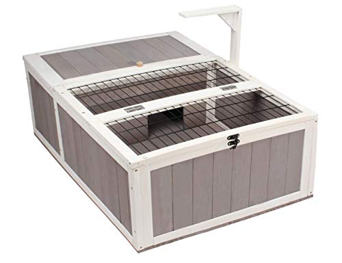 ROCKEVER Wooden Tortoise House Reptile Habitat Indoor/Outdoor, Safe Turtle Box with Wire Grate