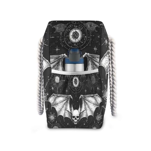 Evil Skull Black Gothic Bags With Zipper Waterproof Sandproof with side pockets Large Beach Bag Tote for Travel Gym Vacation3