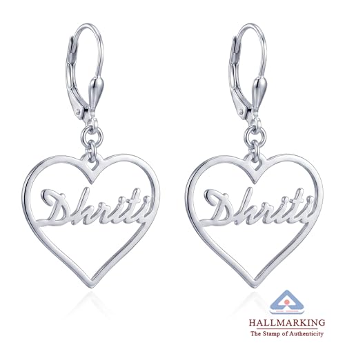 Image of TRUESILVER ACPL 925 Sterling Silver Personalized Earrings for Women | Customized Name Initial Earrings for Womens | Gift for Birthday Anniversary Wedding