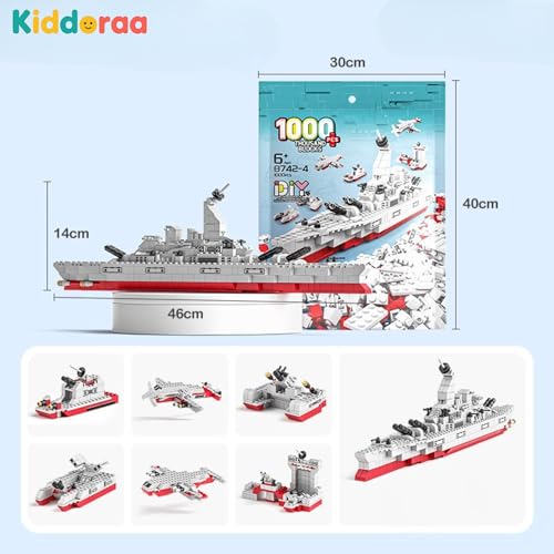 Image of 6-in-1 War Ship Building Block Set - Build Boats, Yachts & More | 1000+ Pieces STEAM /STEM Toy for Kids | Durable & Safe(ABS) | Comes in Colorful Poly Bag | 12 Months Manufacturing Warranty