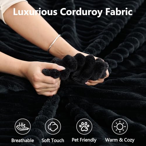 Image of 140 inch L Shaped Cloud Sectional Couch for Living Room, Modular Floor Deep-Seat Sofa, Big Comfy Corduroy Couches Set with Fluffy Memory Foam for Living Room Bedroom, No Assembly Required, Black