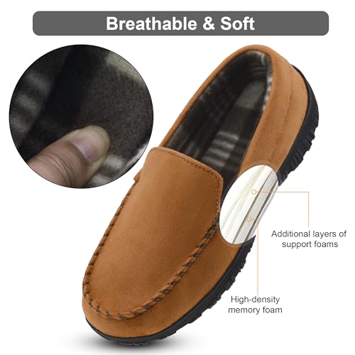 Image of Lulex Mens Moccasin Slippers Size 8-14,Memory Foam House Shoes with Rubber Indoor Outdoor Sole, Machine Washable