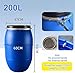 DIROVO 60L/100L/160L/200L Large Plastic White Food Grade Storage Barrel Drum Keg with Lid and Latch Ring for Shipping, Air Tight Industrial Storage Container(200L)