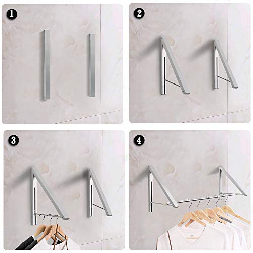 Anjuer Laundry Room Drying Rack Wall Mounted Clothes Hanger Folding Wall Coat Racks Aluminum Home Storage Organiser Space Savers Silver 2 Rakcs With Rod #TOP2
