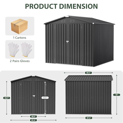 Image of JUMMICO 8x8 FT Outdoor Storage Shed, Tool Metal Sheds, Black | Lockable Door, Sloping Roof, Waterproof Utility Garden Shed for Backyard Patio Lawn, 7.5x7.5 FT