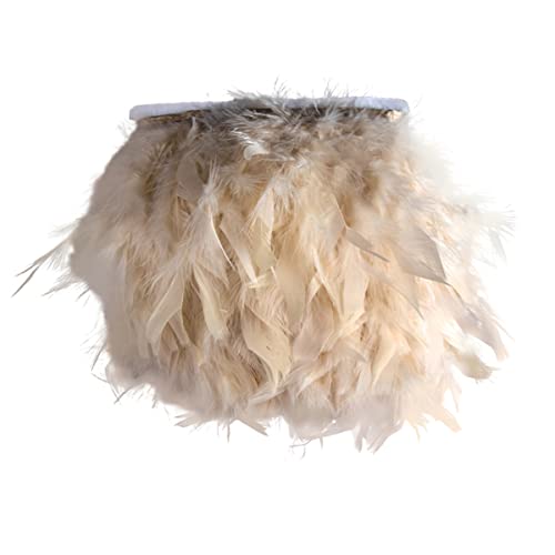 Queenbox 1m Long Fluffy Turkey Feathers Fringe Ribbon, Dyed Natural Turkey Plumes Fringe Trim for Dress Costumes Decoration, Light Khaki