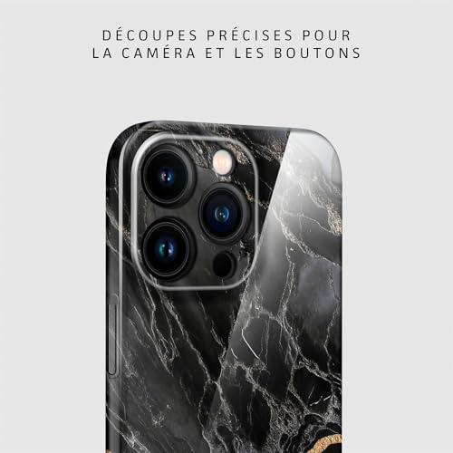 Coque iPhone 14 Pro marbre noir et or ONEFLOW Bliss rigide pailletée - 7