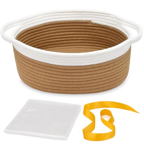 Image of Empty Gift Basket with Gift Bag & Ribbon, Woven Rope Basket, 12x8x5