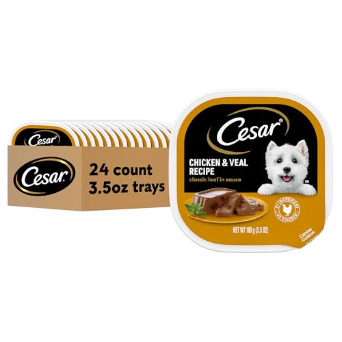Cesar Classic Loaf in Sauce Adult Wet Dog Food Chicken & Veal, Wet Food for...