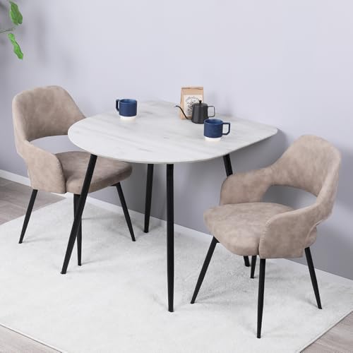 Mirai-Showダイニングテーブルセット 2人用 半円 3点セット 北欧 壁付け 80cm幅 2人掛け ダイニングチェア 回転式 2脚セット 肘付き おしゃれ カフェテーブルセット 丸型 二人用 イス 椅子 食卓テーブル 木目調 コンパクト (グレー/