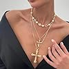 Gold Layered Cross Necklace Set For Women, Vintage... #3