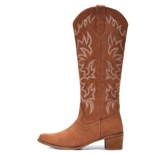 IUV Cowboy Boots For Women Wide Width Knee High Western Cowgirl Boots Snip Toe Side Zipper Chunky Heel by IUV - Used condition - Image 5