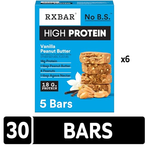 Image of RXBAR High Protein Bars, 18g Protein, Gluten Free, Protein Snacks, Vanilla Peanut Butter (6 Boxes, 30 Bars)