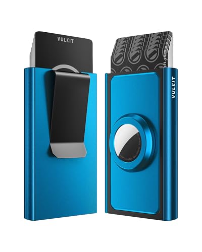 Image of VULKIT Pop Up Wallet with Money Clip and Airtag Holder, Slim Aluminum Wallet for Men RFID Blocking, Blue