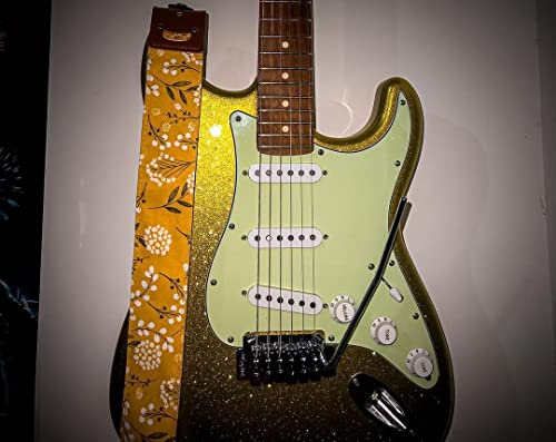 Art Tribute Guitar Strap Cotton Yellow Spring Blossom Flowers [2023 New] Includes 2 Picks + Strap Locks + Strap Button. For Bass, Electric & Acoustic Guitars. An Awesome Gift For Men & Women #TOP7