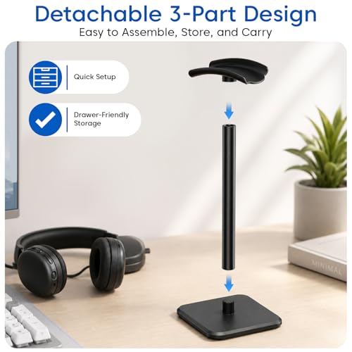 Image of Sounce Headphone Stand Headset Holder Aluminum & ABS Base Desk Organizer | Flexible TPU Headrest | Detachable | Fits All Headphones Gaming Bluetooth ANC (Only Stand)