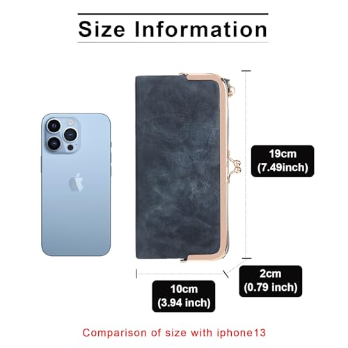 Image of Vintage Wallets for Women Large Bifold Kiss Lock Wallet for Women Leather Zip Clutch Coin Purse