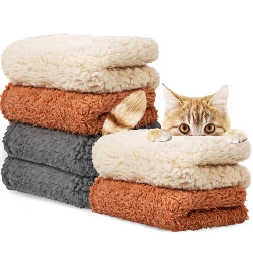 Azonee Cozy 6-Pack Pet Flannel Blankets - Soft Warm & Fluffy Fleece for Small & Medium Pets Anxiety Relief Washable Gray/Beige/Khaki (31 x 24 Inch)