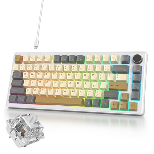 Image of 75% Brown Creamy Mechanical Keyboard Wired, Creamy Sound Gasket Gaming Thocky Keyboard with Knob, Hot Swappable RGB Custom Keyboard, Pre-lubed Cream Switch Keyboard (82 Caramel)