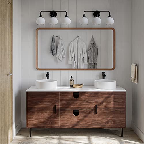 Image of Black Bathroom Light Fixtures 3-Lights Vanity Lights with Milky White Frosted Glass Shade Bathroom Vanity Light 22.4 inch Wall Sconce Lighting Bath(Exclude E26 Bulb)